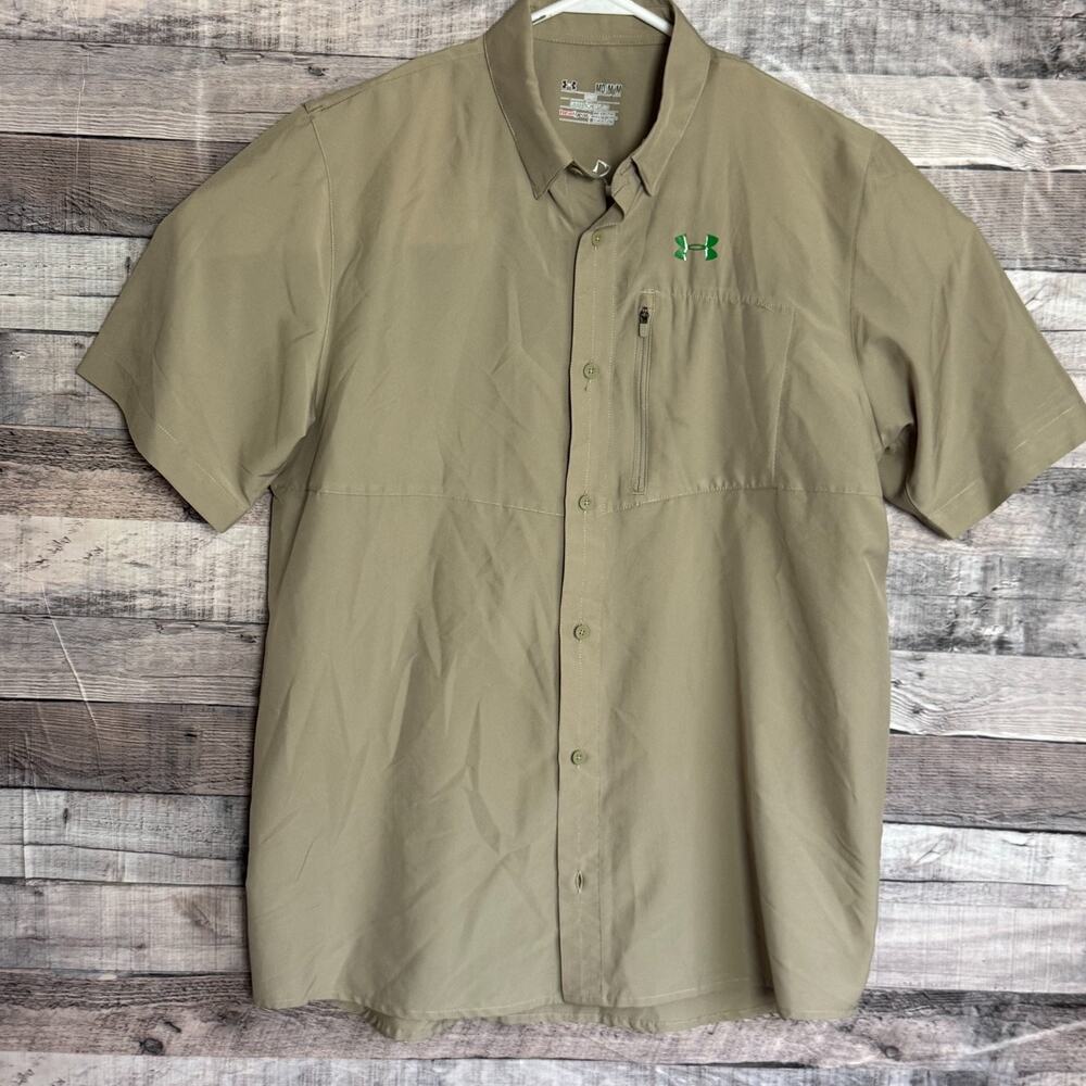 Under Armour Heatgear Guide Shirt Mens Medium Bronw Button Up Lightweight